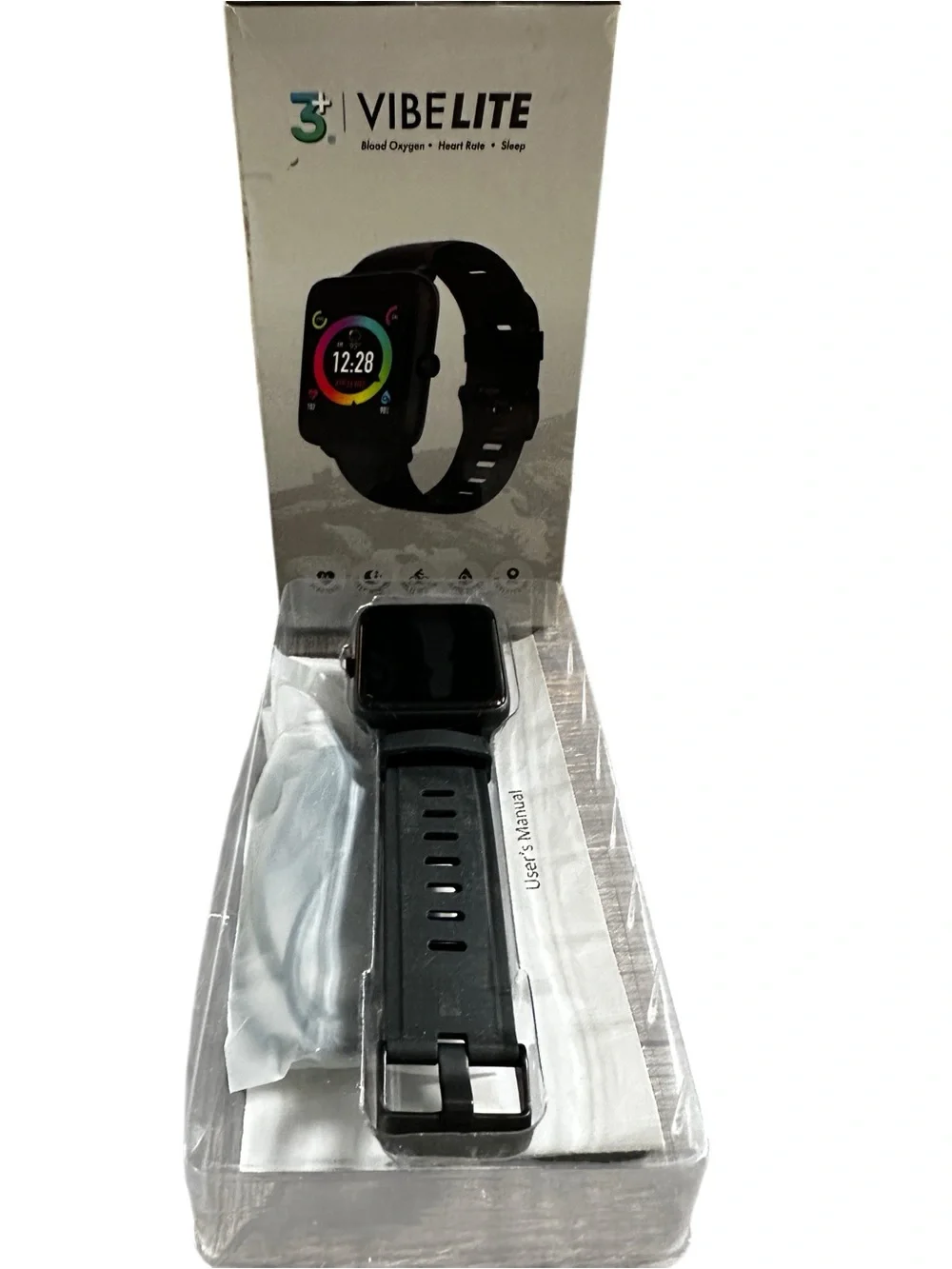3Plus Vibe Lite Smartwatch black wristband square digital color display NIB